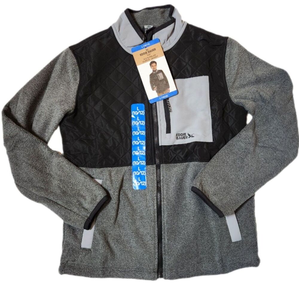 Eddie Bauer Kids Polar Fleece Jacket Large 10/12 Charcoal Heather